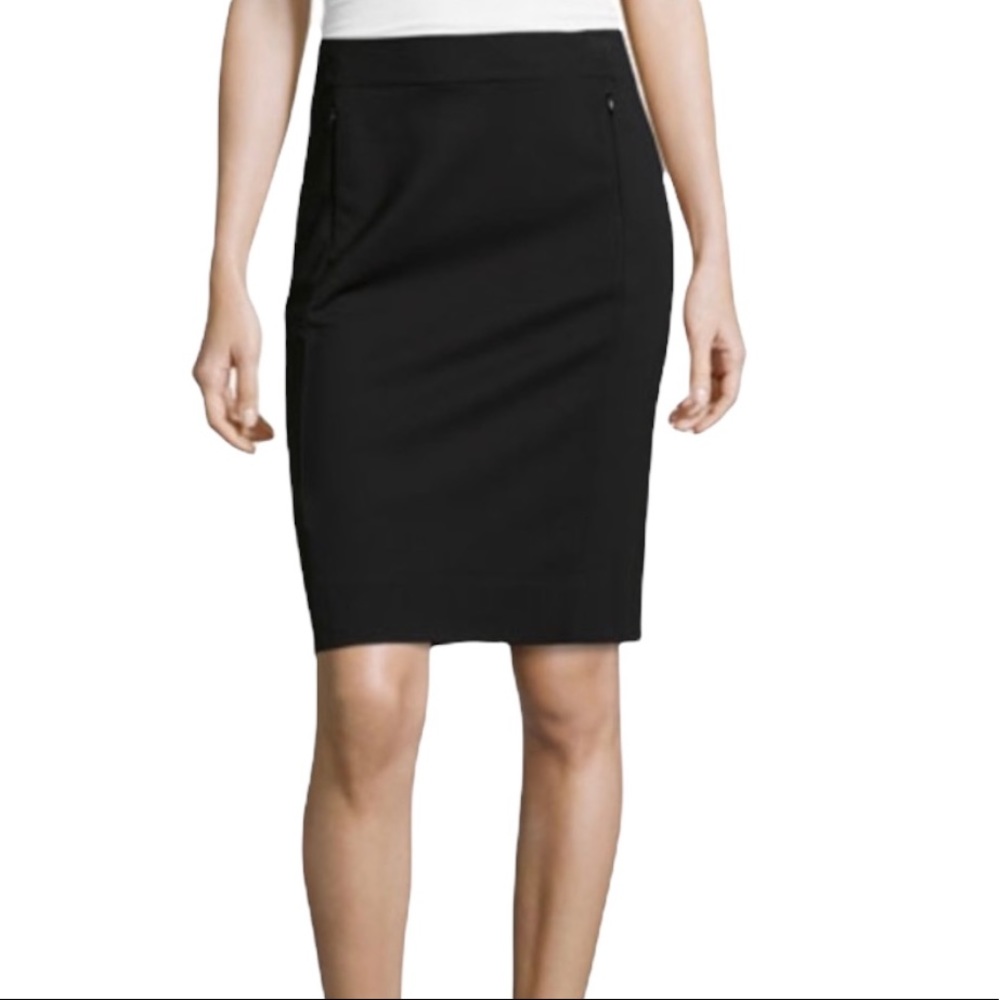 Diane von Furstenberg Koto Black Pencil Skirt Size 14 Women 2 Front Zip Pockets